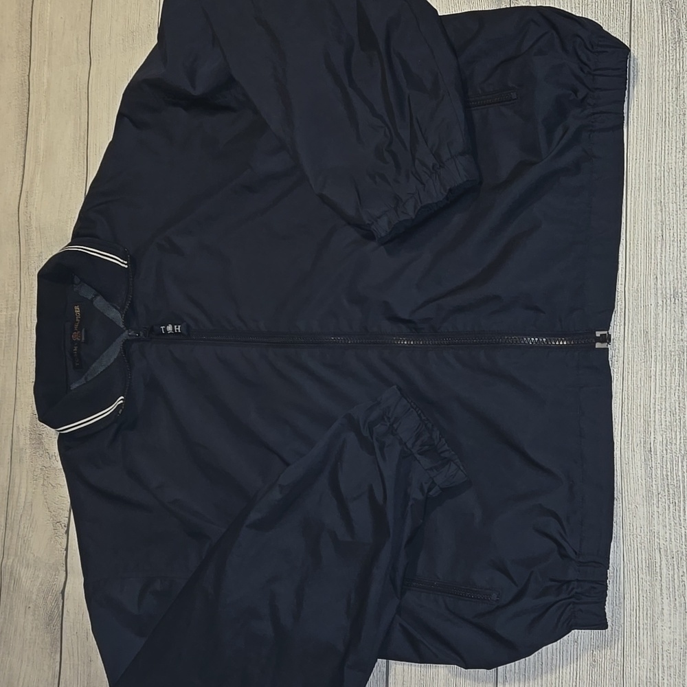 Tommy Hilfiger Men's Vintage Golf Crest Full Zip Windbreaker Jacket Blue Size XL